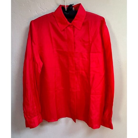 Vintage Pierre Charbonnier Womens Button Up Shirt Size 14 Pure Silk Red France - Picture 1 of 8